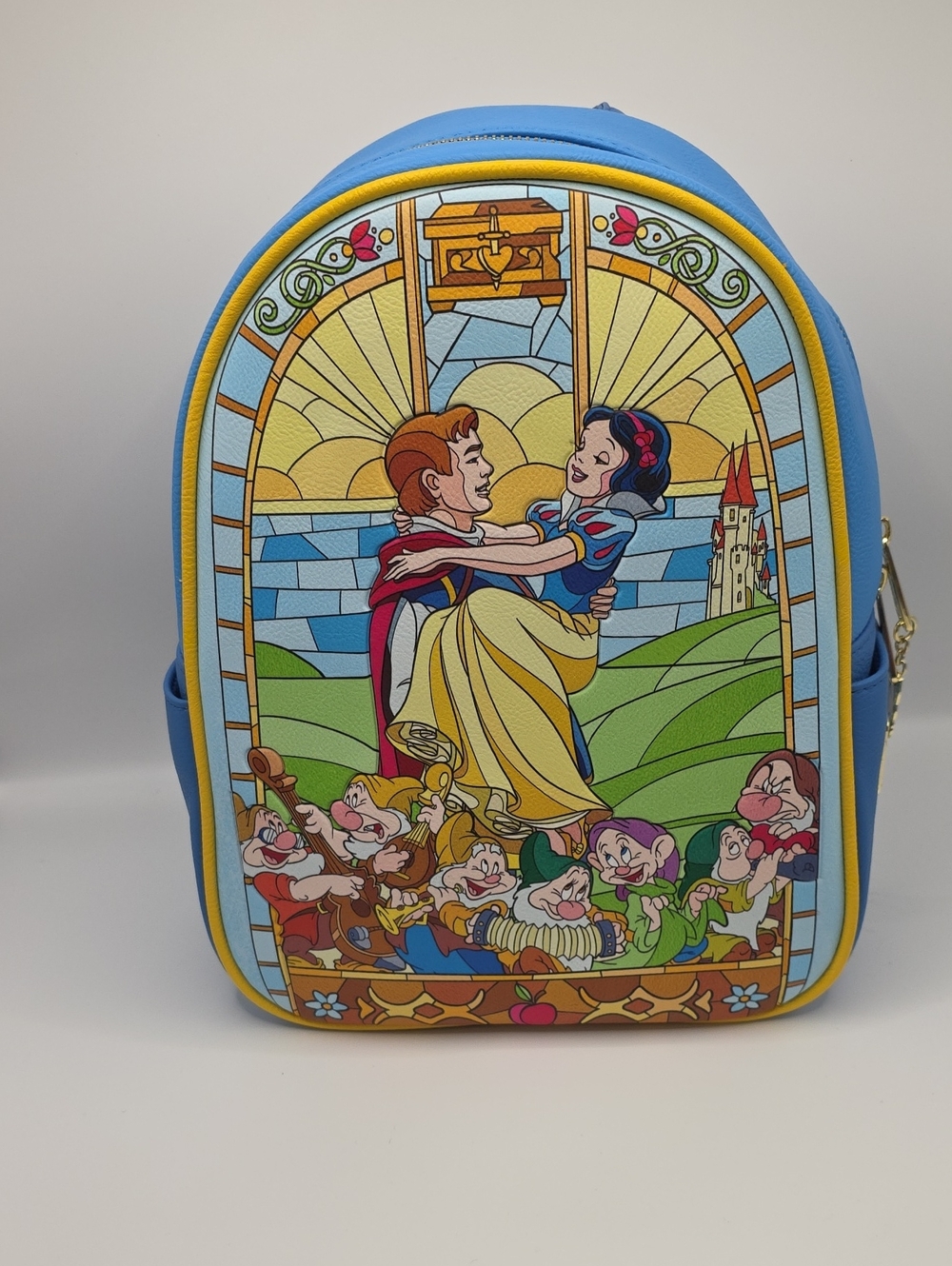 Loungefly Blue Yellow Snow White Stained Glass Mini Backpack